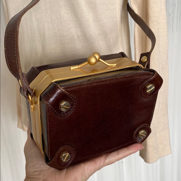 Keno by RO-EL Handbags - KENO by RO -EL Elegant Brown and Gold Box Crossbody 100% leather Handbag